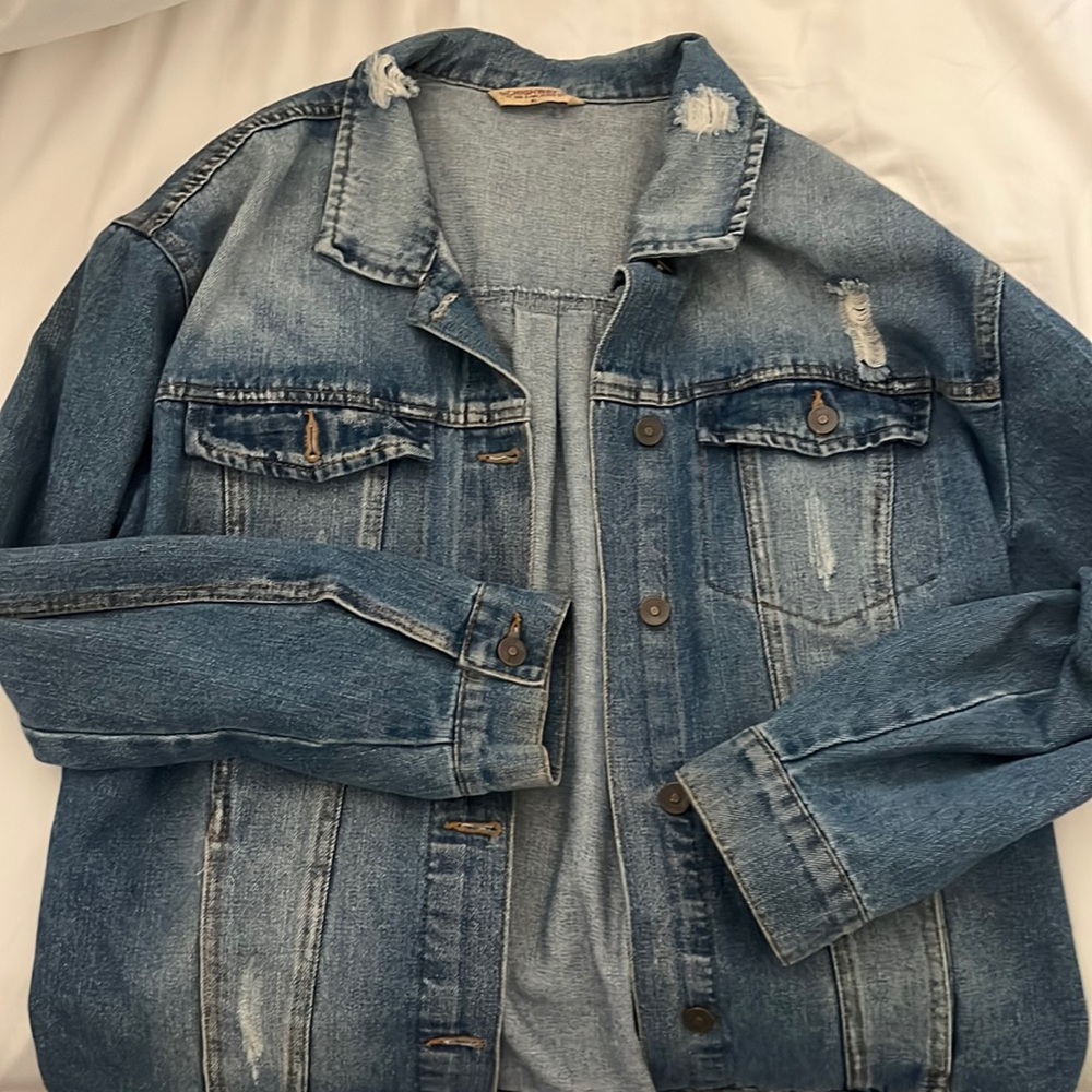 Distressed oversized jean jacket
